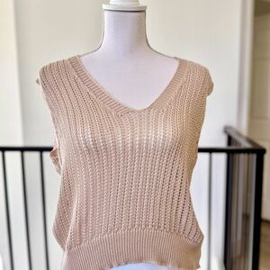 Beige Knit Sleeveless Sweater